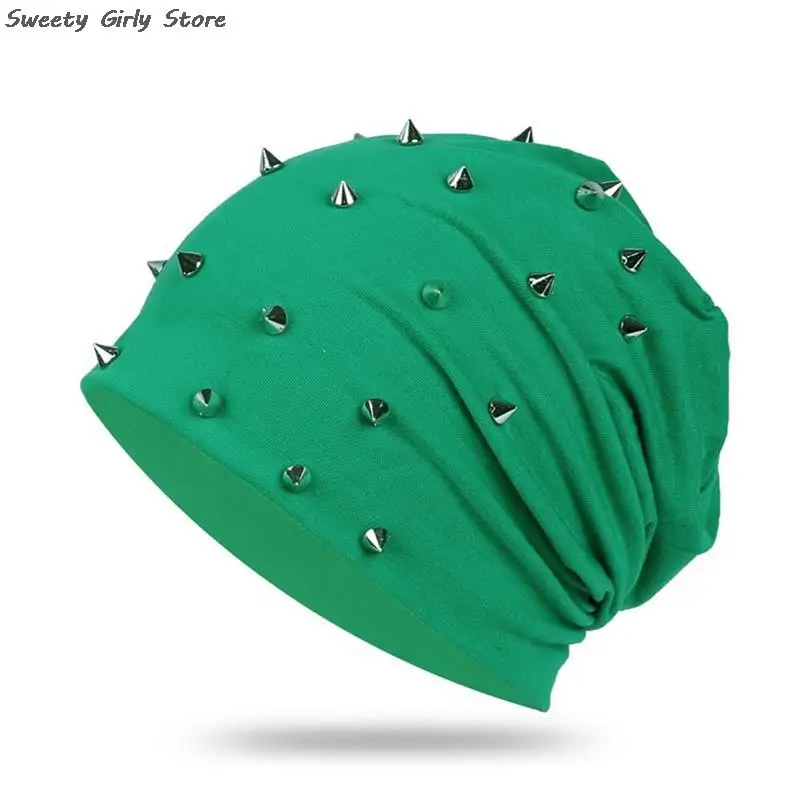 Women Rivet Beanies Hats Rock Punk Bonnet Hat Comfortable Slouchy Skullies Hat Female Baggy Cap Street Fashion Casual Gorras