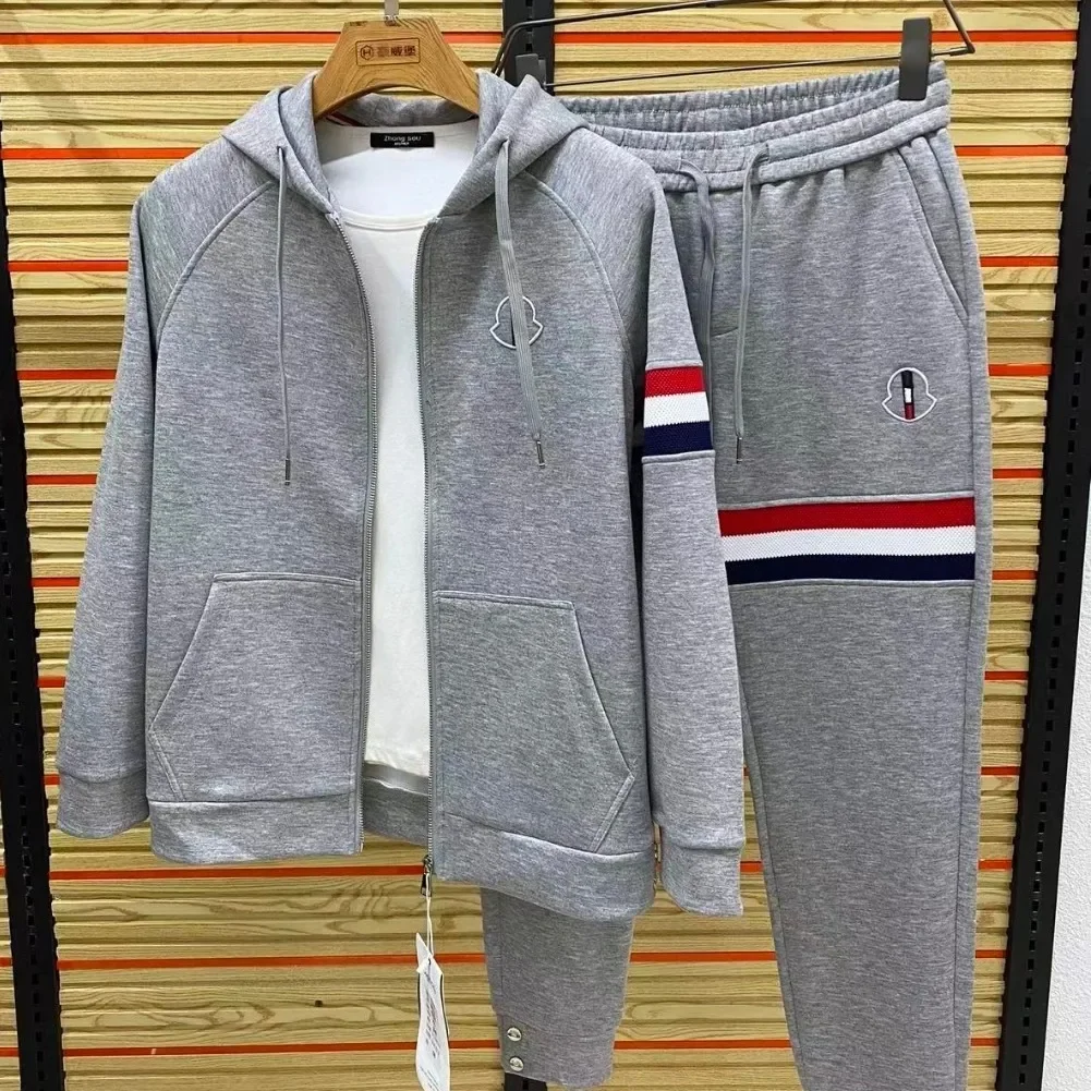 

Новинка 2025 года, мужской комплект спортивной одежды, модная теплая повседневная толстовка и брюки на молнии, комплект из 2 предметов