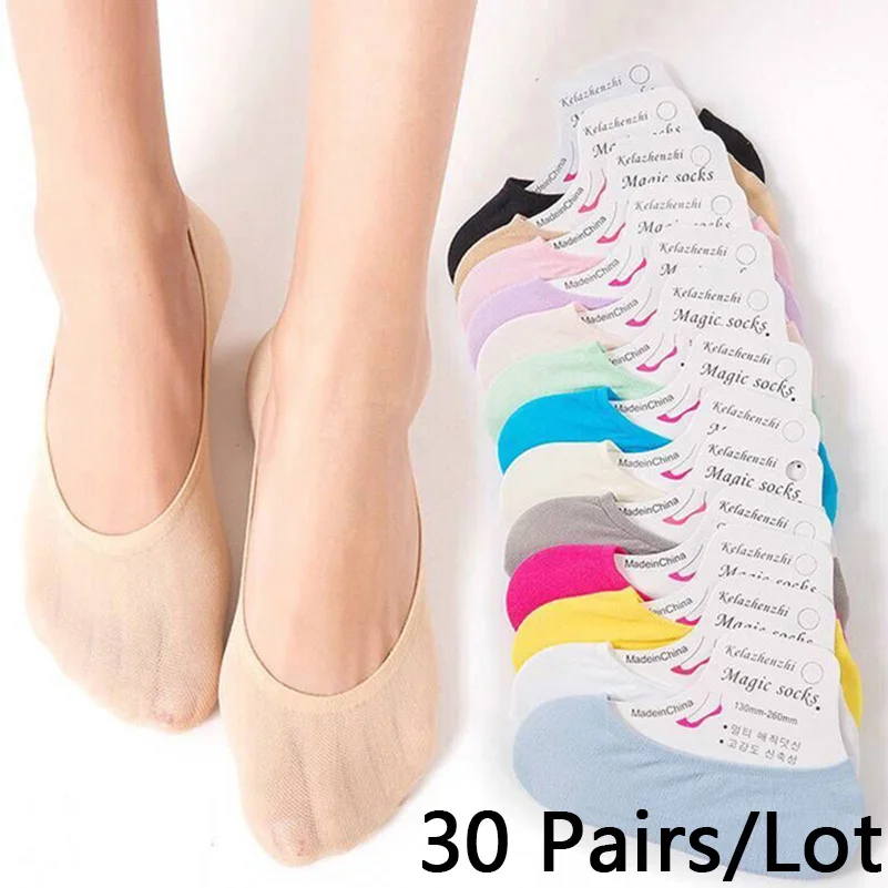 Calcetines invisibles de verano para mujer, calcetín elástico alto, zapatillas, 60 piezas pares/lote = 30, venta al por mayor