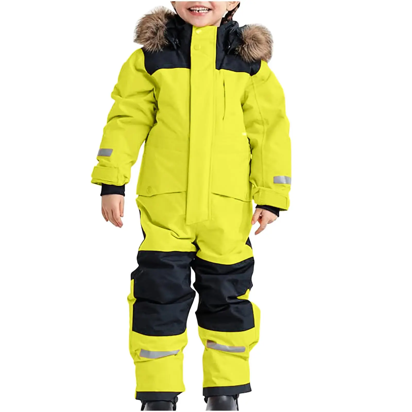 Tuta da sci monopezzo per ragazzi e ragazze calda ispessita foderata in pile impermeabile per esterni alla moda per bambini