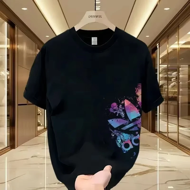 T-shirt en coton à imprimé graphique tendance pour l'été, unisexe, ample, polyvalent, col rond, manches courtes, décontracté, streetwear, pour hommes et femmes.