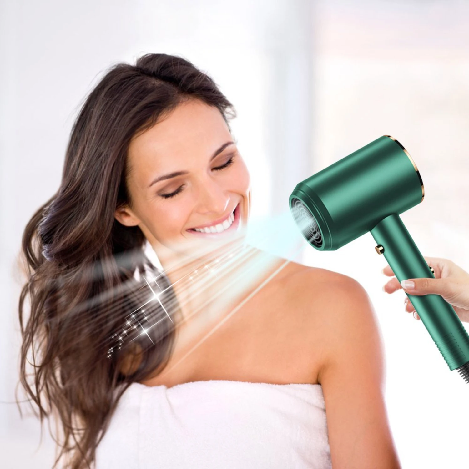 Secador de cabelo com difusor e concentrador - Secador de cabelo portátil para cabelos cacheados, tecnologia de íons negativos, temperatura constante