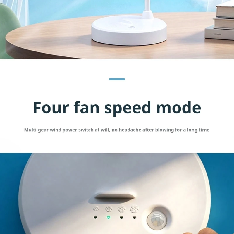 Portable Low Noise Desktop Fan Outdoor Desk Fan with LED Light Desktop Adjustable 4 Speed USB Rechargeable for Bedroom