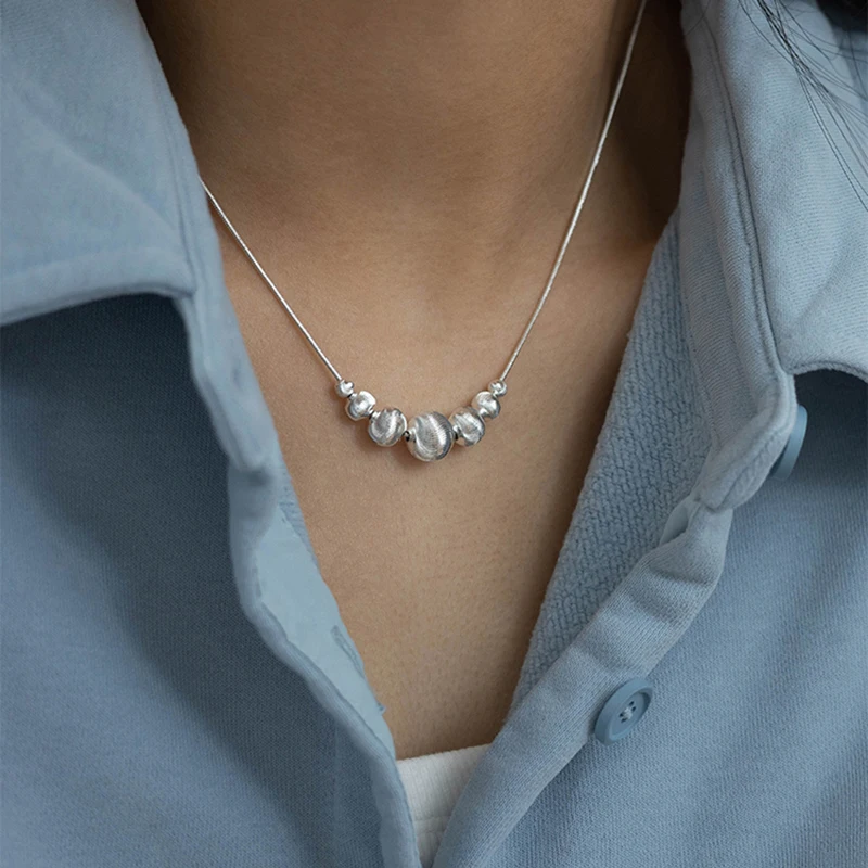

Ожерелье из бисера из серебра 925 пробы для женщин и девочек, минималистичный классический элегантный модный индивидуальный цепочка на ключицы, вечерние украшения