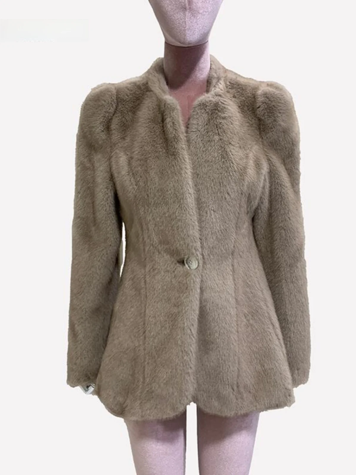 Nerazzurri Short Faux Fur Coat Bubble Sleeve Eco-friendly Leather Women's Winter Outerwear Youth Style OL Fashion Thickened