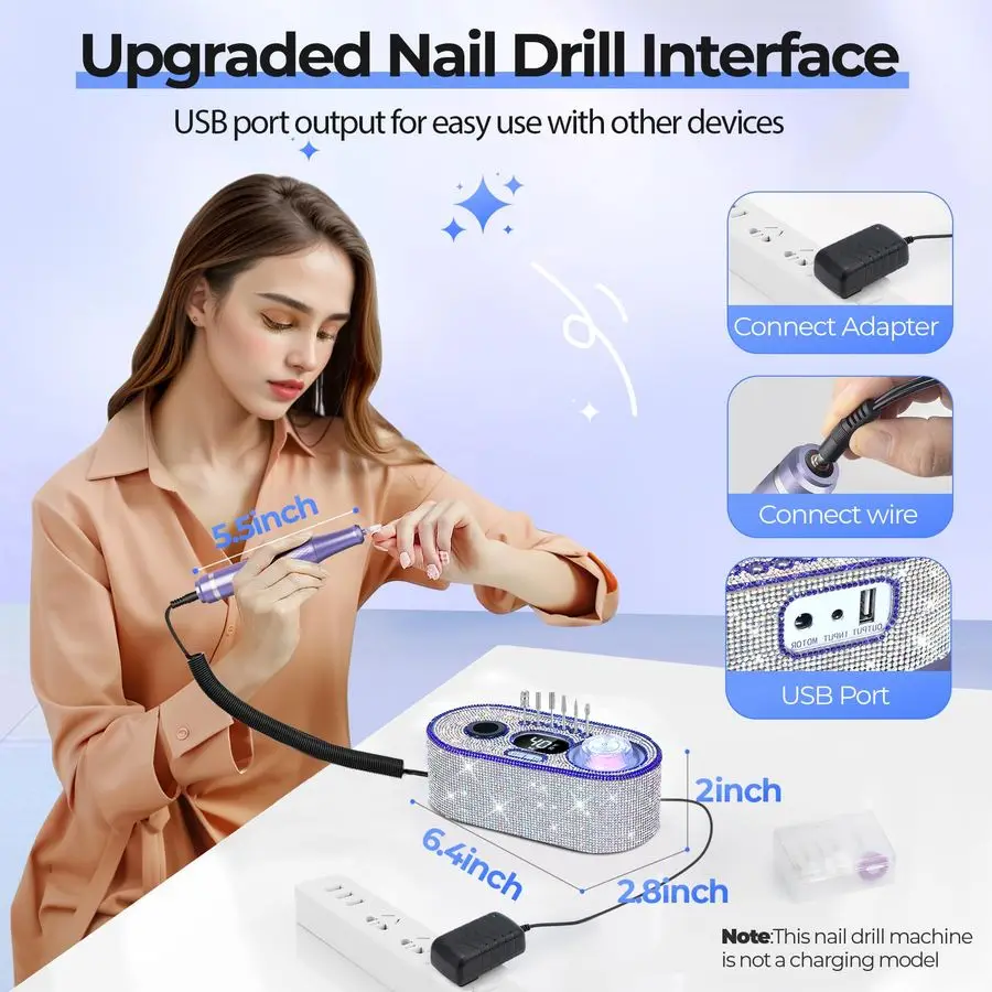 مثقاب أظافر احترافي لامع 40000 دورة في الدقيقة مجموعة مبرد أظافر كهربائي E ماكينة حفر أظافر مع شاشة LCD لجل الأكريليك، Manicu #6
