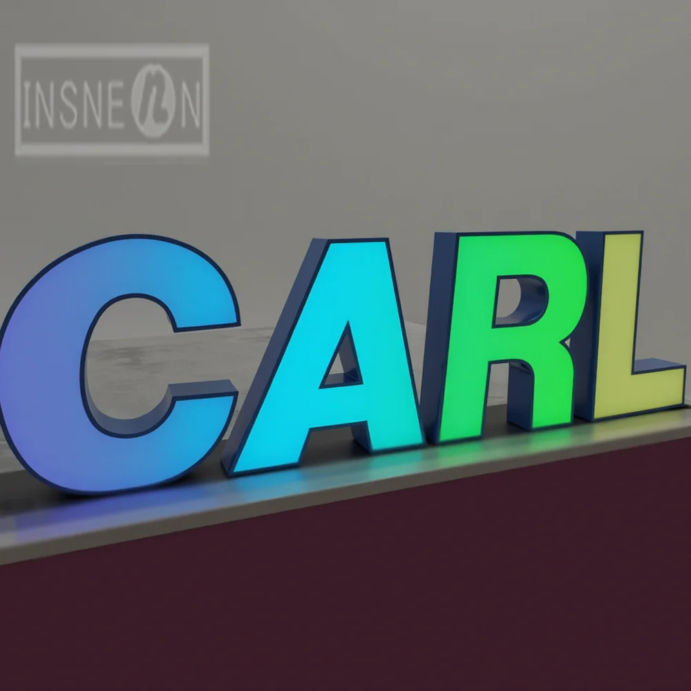 مخصص RGB معدن LED تسجيل الجدار شعار مضيئة رسالة في الهواء الطلق متجر الشركة ضوء لافتة ، الأعمال 3D الاكريليك لافتات الديكور