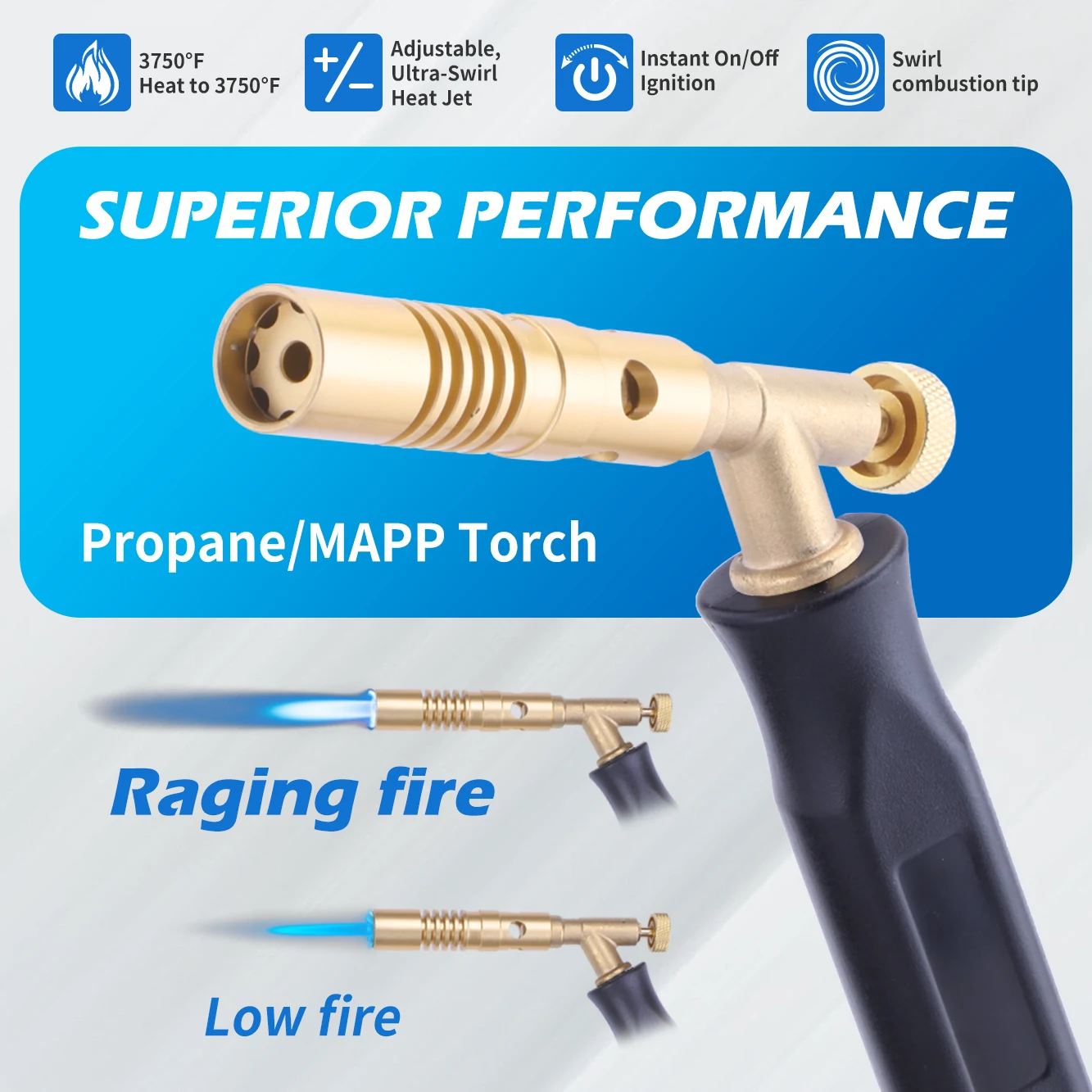Big Propane Torch Head, Solid Brass Soldering Torch with 4.5Ft Hose, Fuel by MAPP MAP Pro Propane, Mapp Map Gas Torch Kit Torch