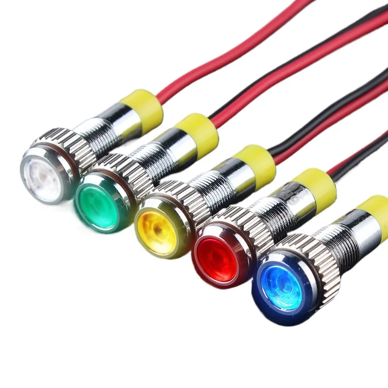 1pcs 6mm 8mm 10mm 12mm Metal LED Warning indicator light Waterproof IP67 Signal Lamp Pilot Wires switch 3V 5V 12V 220V Red Blue