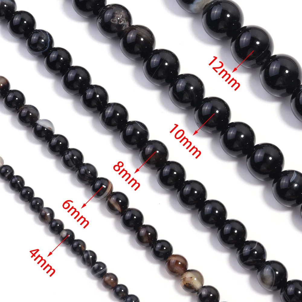 4 6 8 10 12mm Natural Black Stripe Agate Stone Beads Round Loose Beads For Jewelry Making DIY Necklace Bracelets Accessories