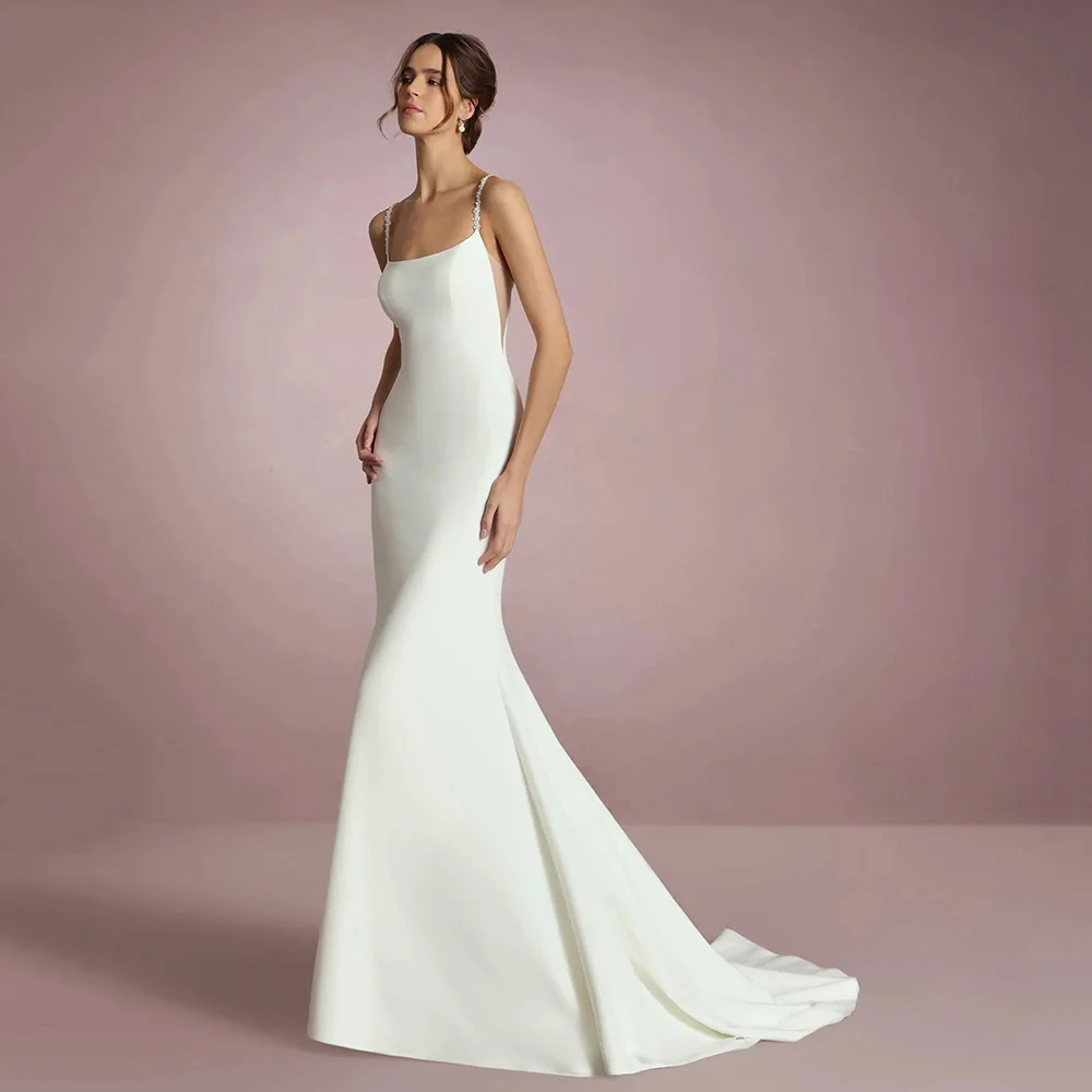 

2025 Elegant Mermaid Wedding Dresses Spaghetti Strap Backless Long Bridal Gown Civil Court Train Brides Dresses Customized