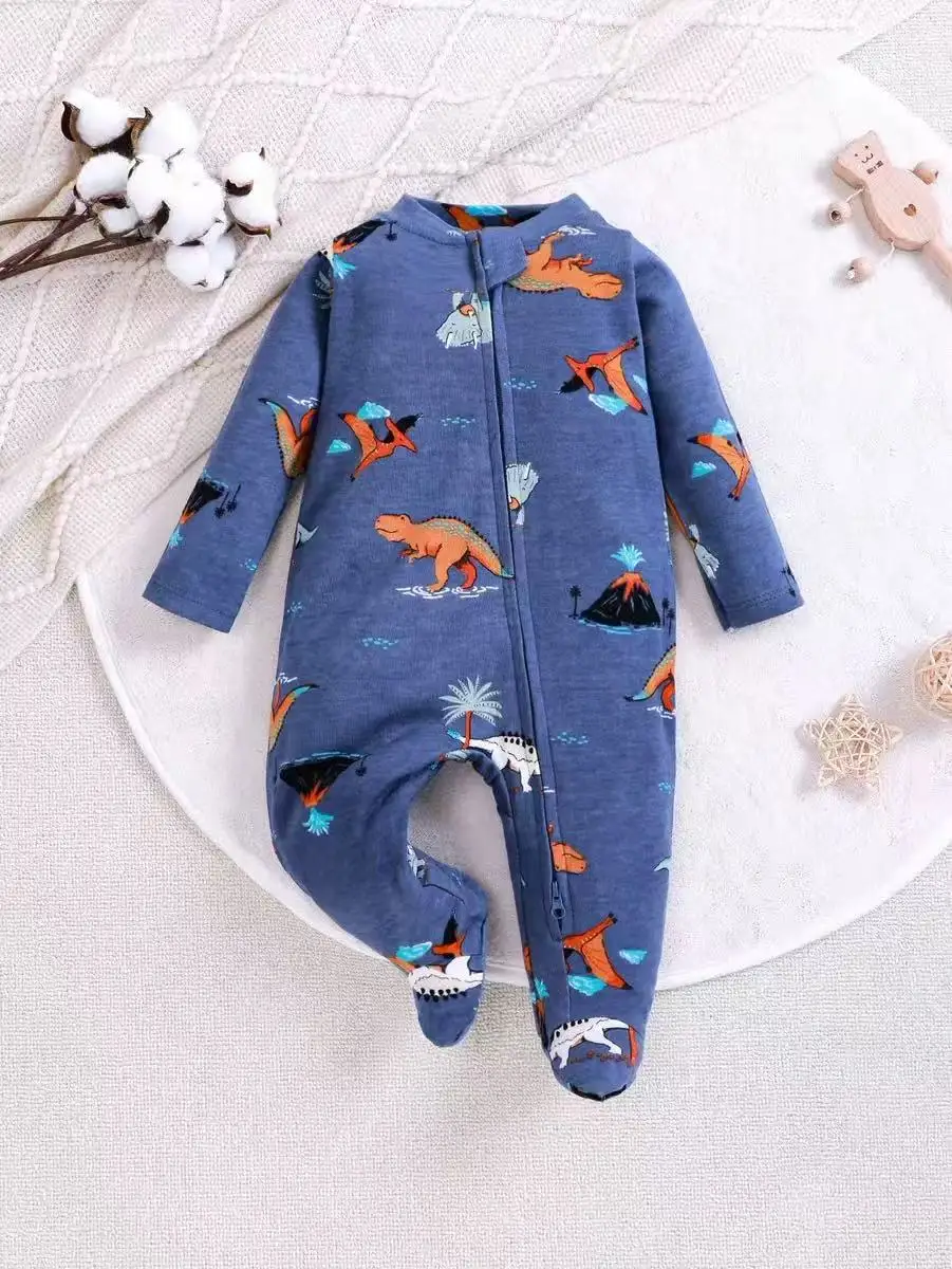 Newborn Footed Pajamas Zipper Girl and Boy Romper Long Sleeve Jumpsuit Cotton Solid White Fashion 0-12 Months Baby Clothes