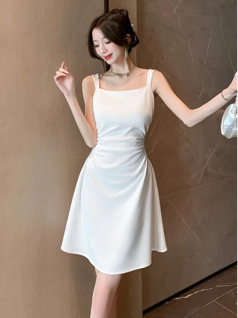 

Summer new French sweet white camisole dress for women with a slim waist and fashionable temperament high-end short skirt G7TQ