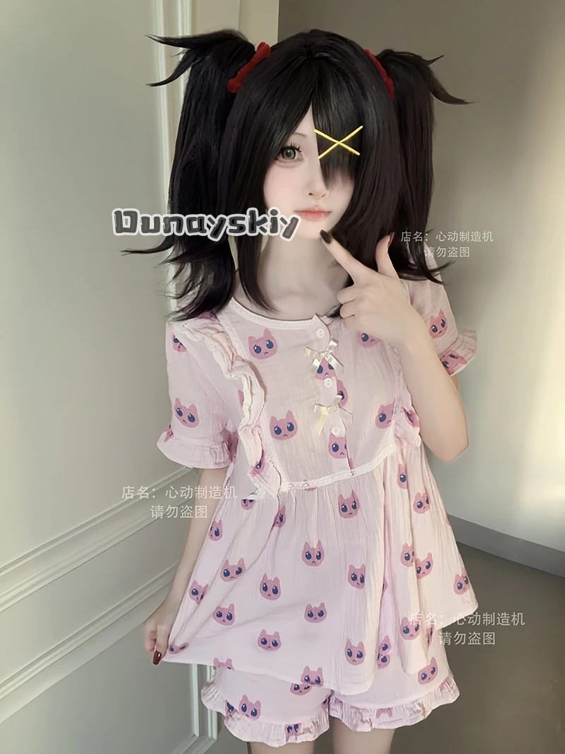 Game Needy Girl Rain Angel Pink Cat A P jiri kei T-shirts Pants Set Pajamas Nightdress Cosplay OverdoseFor Halloween Party view 4