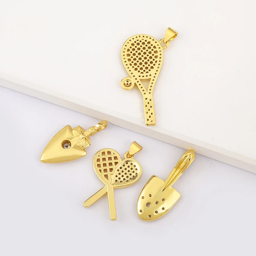 New Design Shovel/Tennis Racket Shiny Crystal Zircon Pendant diy Necklace For Women Handmade Jewelry Making Accessories Supplies