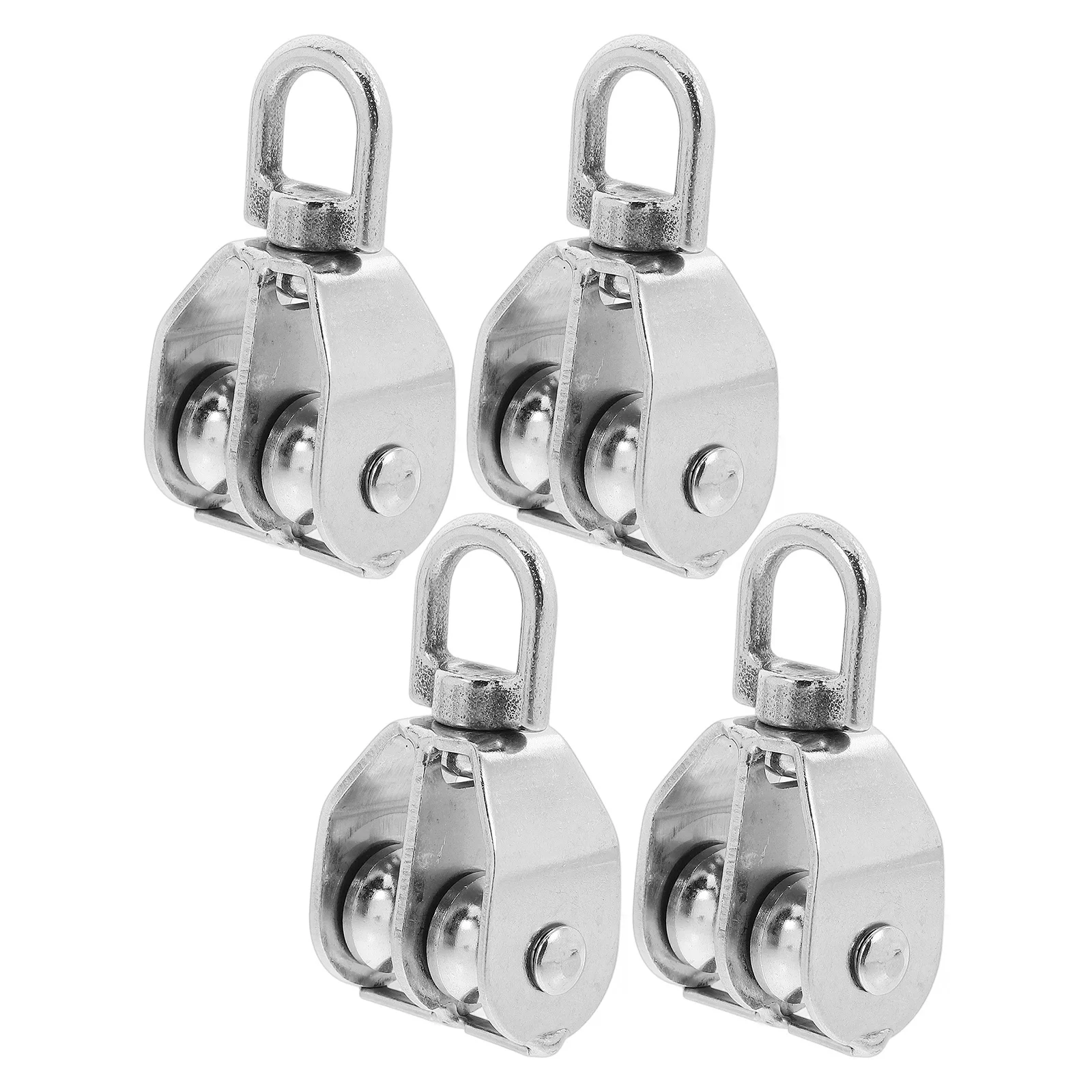

4Pcs Stainless Steel Pulley Set Single Double Wheel Design Heavy Duty Wire Rope Lifting Material Handling Pulley Block