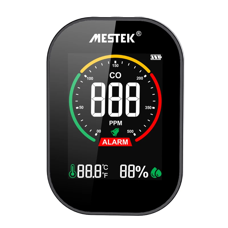 CO Gas Meter Real Time Monitoring Double Alarm Indoor Envirnomental Air Quality Detector Temperature Humidity Detection