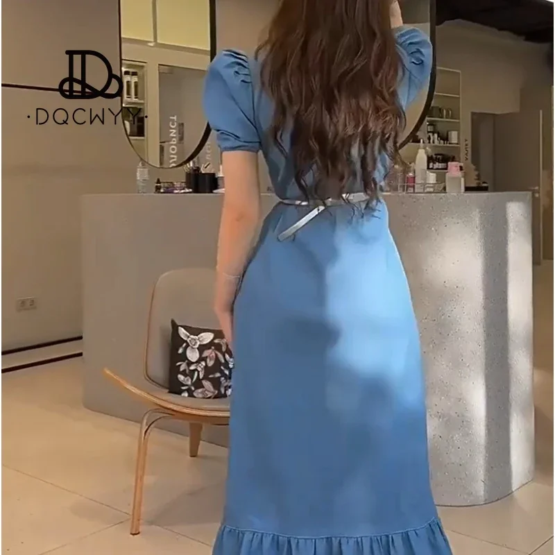 New in 2024 Summer Long Dresses Gentle First Love Style Slim Fit Waist Button Slimming Lace Dress Elegant Party Dresses Woman