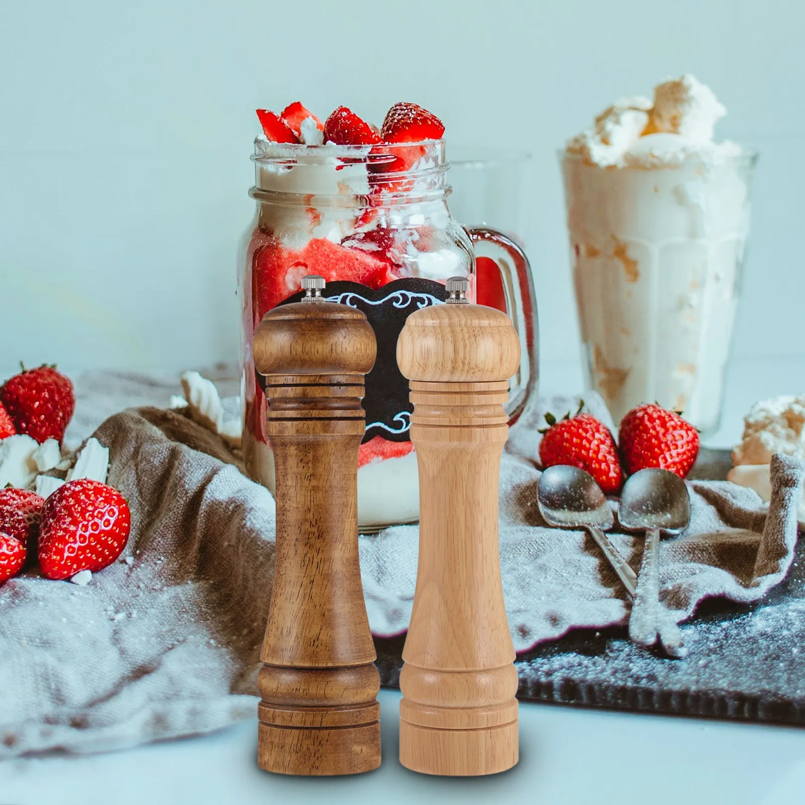 2Pcs Wooden Pepper Grinder Set Premium Reusable Natural Wood Pestle for Grinding Pepper Garlic Spices Pills Kitchen Masher