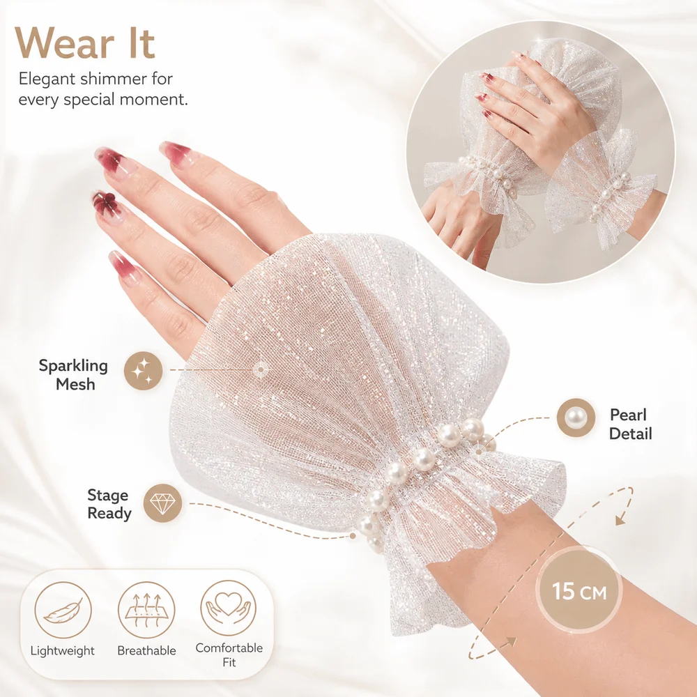 Glitters Shining Fake Wrist Cuff Pearl Tulle Detachable False Sleeve Cuffs Short Arm Wear Arm Wear Photo Shoot Styling