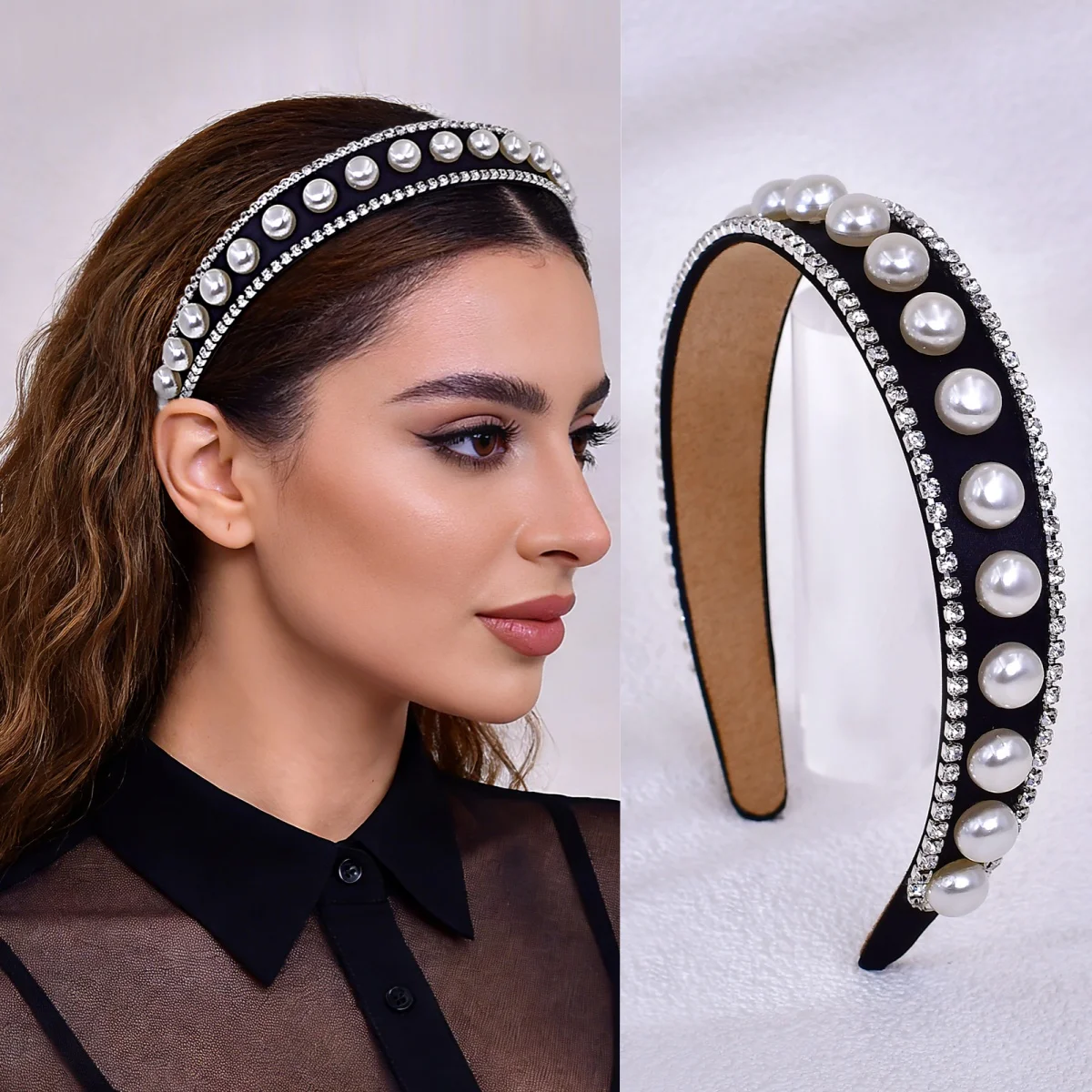 

Fashionable Sweet White Pearl Bridal Luxury Headband Pearl Headpiece Women's Wedding, Girls' Daily Hair Accessory SA82