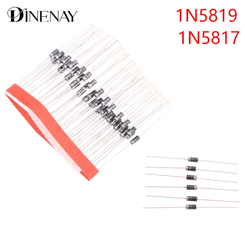 50Pcs Schottky Rectifier Diodes 1N5817 1N5819 Direct Insertion Schottky Diodes DO-41 1A 20V-40V IN5817 IN5819