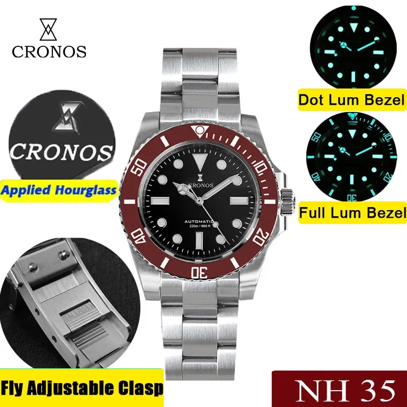 Cronos Sub Diver Men Luxury Business Watches NH35 Automatic Mechanical Watch Sapphire 200m Waterproof Adjustable Clasp L6015