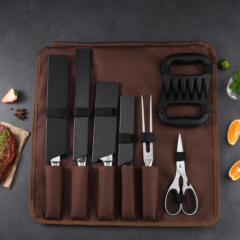 Oxford Chef Knife Storage Bag With Individual Slots Portable Kitchen Tool Organizer For Outdoor Camping Knives Carry Case