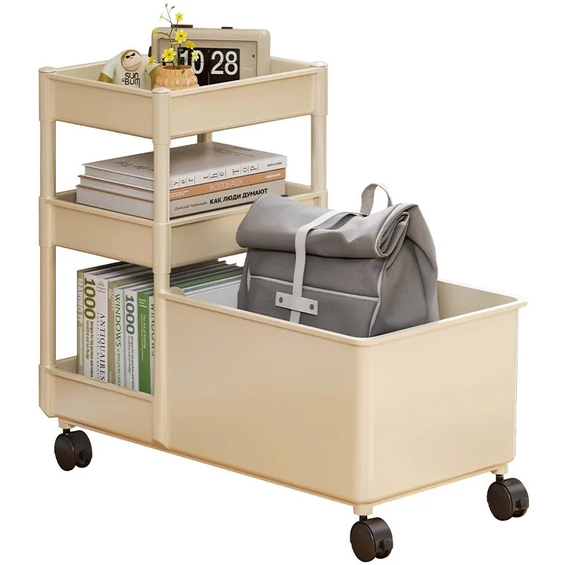 Multi functional backpack plastic storages rack with universal wheels, multi-layer stationery storage cabinet, office bag cart