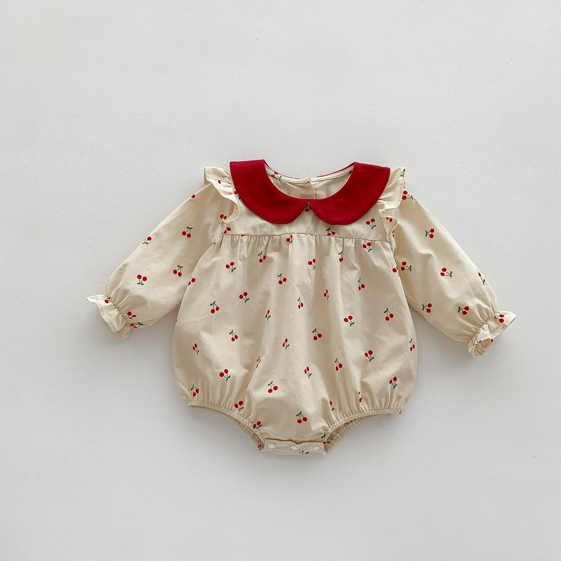 Baby Clothes Autumn New Baby Girl Bodysuit Cute Cherry Print Toddler Long Sleeve Onesie Princess Newborn Girl One Piece Jumpsuit