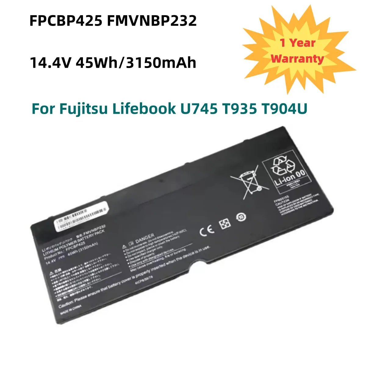 

14.4V 45Wh 3150mAh FPCBP425 FMVNBP232 Laptop Battery for Fujitsu Lifebook U745 T935 T904U FPB0315S