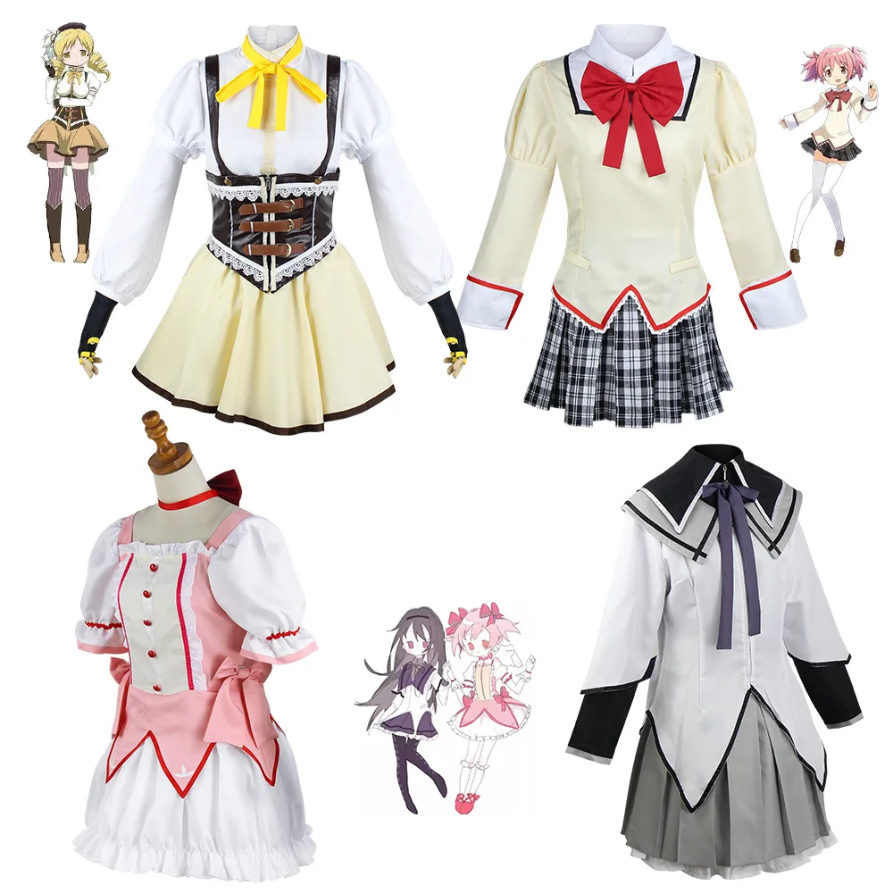 

Anime Puella Magi Madoka Magica Kaname Madoka Akemi Homura Tomoe Mami Cosplay Costumes Wig Woman Girls School Uniform Dress