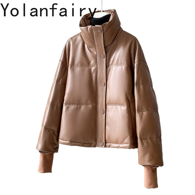 

YOLANFAIRY Genuine Sheepskin Leather Down Jacket Women Luxury Warm White Duck Down Jackets Winter Short Puffer Coat Chaquetas