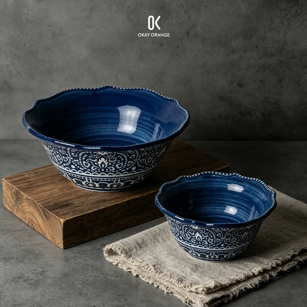 Vintage Blue Ceramic Bowls 6