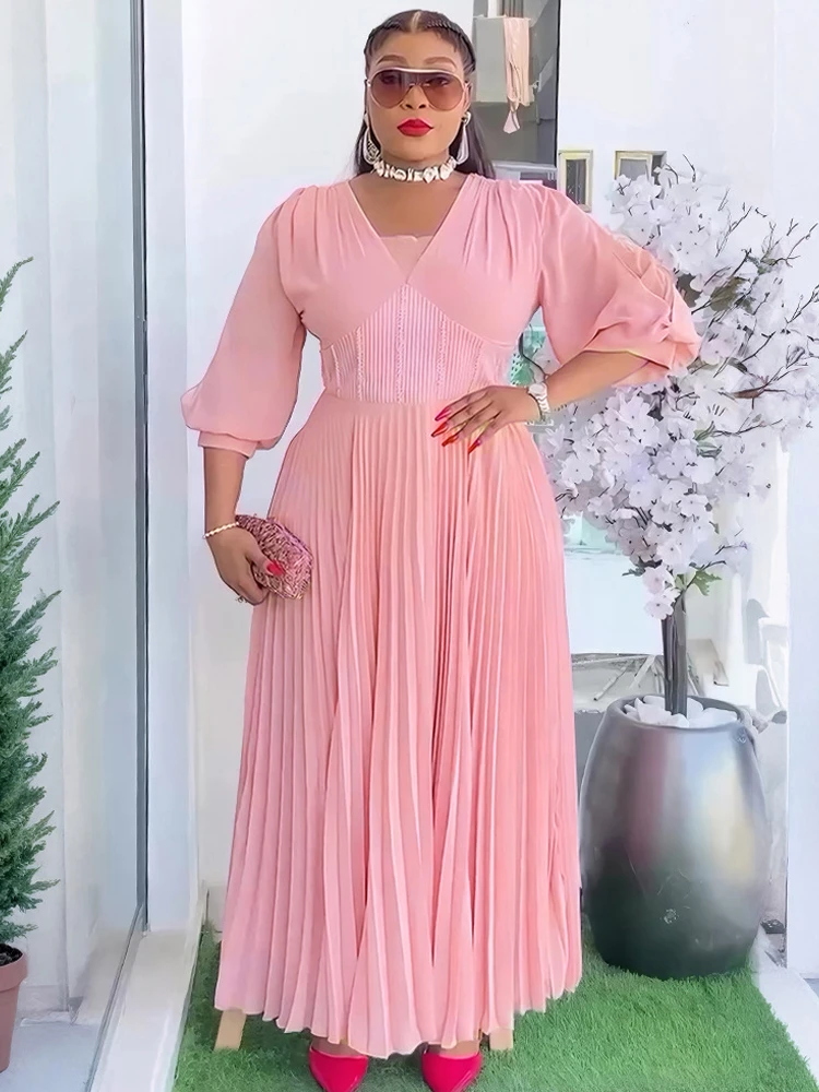 

Elegant Women Chiffon Dresses Wedding Prom Party Evening Gown Dubai African Pleated Maxi Robes 2025 Summer Autumn Clothing Abaya