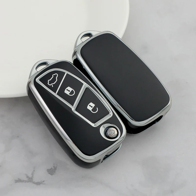 Silver Tpu Car Key Case Cover Shell for FIAT PANDA IDEA STILO PUNTO DUCATO BRAVO DOBLO GRANDE MINIBUS FLIP Key Shell Accessories