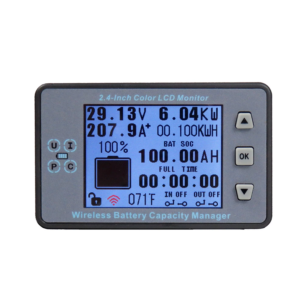 120V 300A VAC8810F 2.4 inch Color LCD Wireless Battery Capacity Tester Coulometer Current Voltage Power Meter Detector Voltmeter