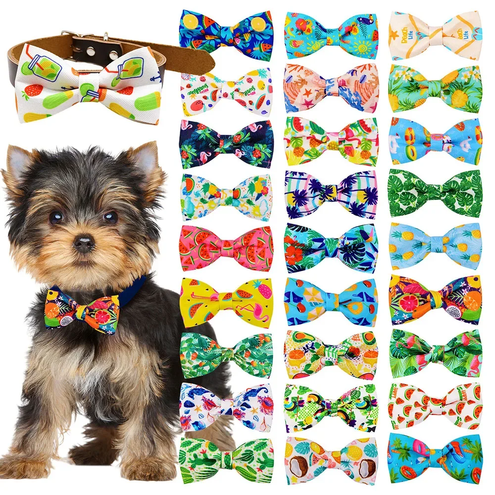 10 Uds. Pajaritas removibles para perros con bandas elásticas, pajaritas para cachorros con estampado de frutas de verano, collares para perros, accesorios de aseo para mascotas para perros