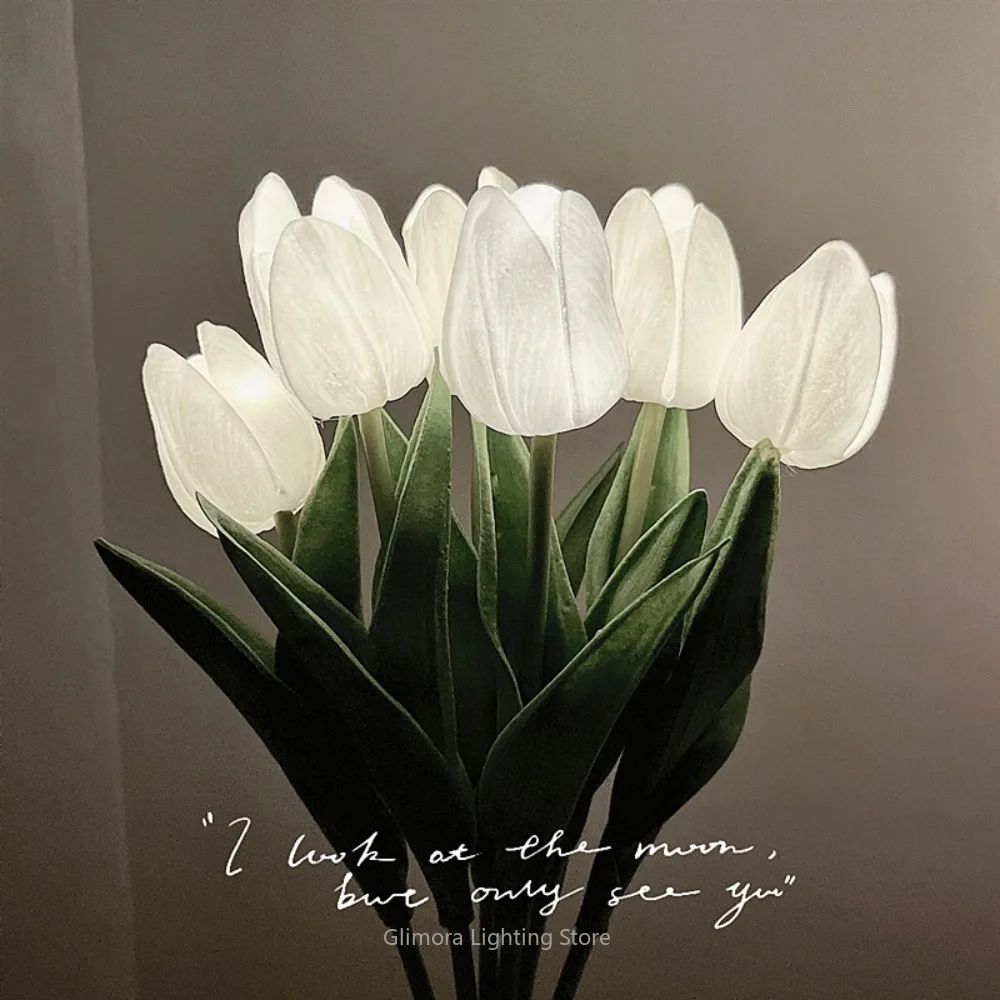 LED Pink Tulip Night Lamp, Ins-style Girlish Decor, Plastic & Metal, for Bedroom Bedside Ambient, Artificial Flower Night  Light