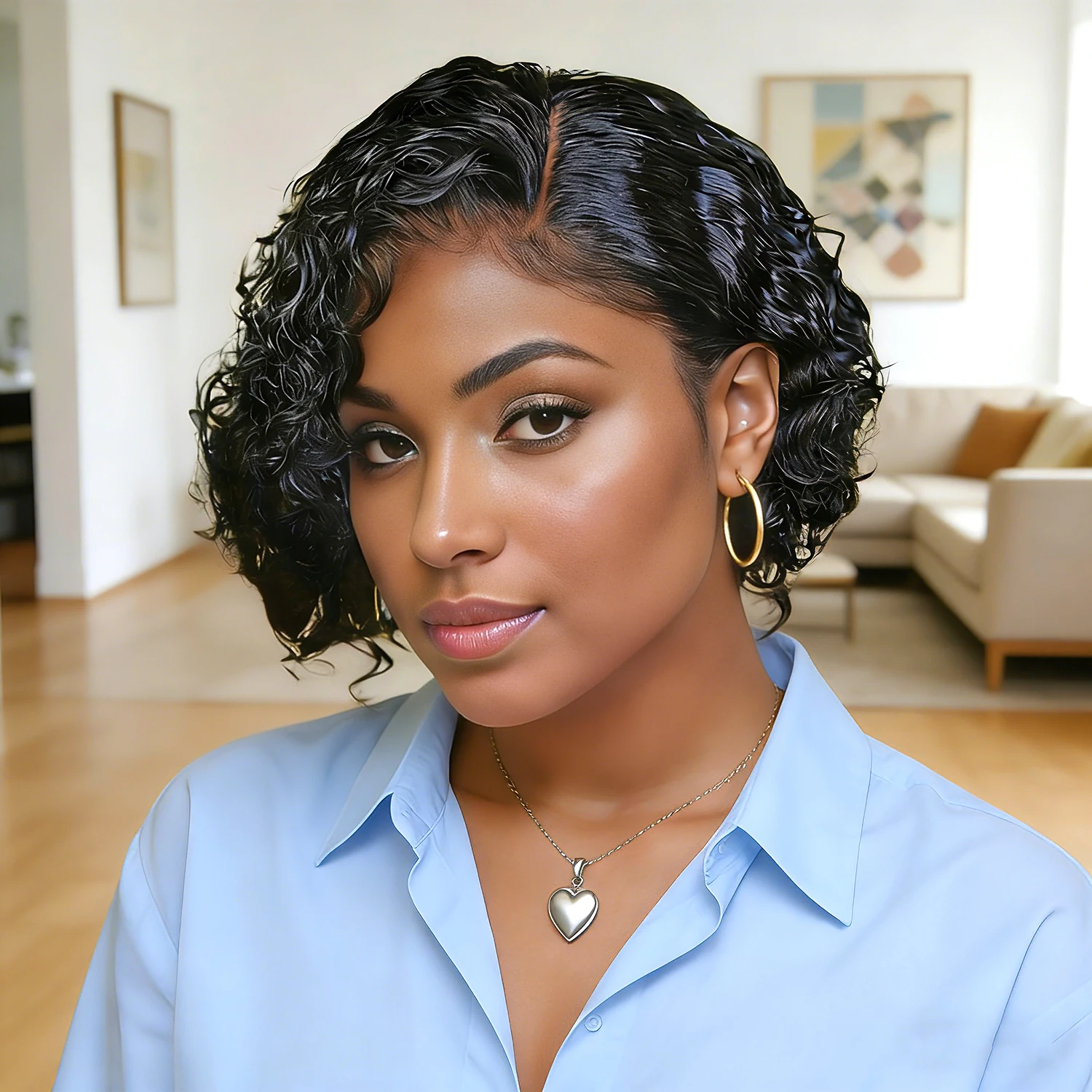 

Парики с стрижкой пикси, глубокая волна, Т-образная часть, парик спереди, для женщин, натуральный цвет, парики из натуральных волос, короткий боб, кружево