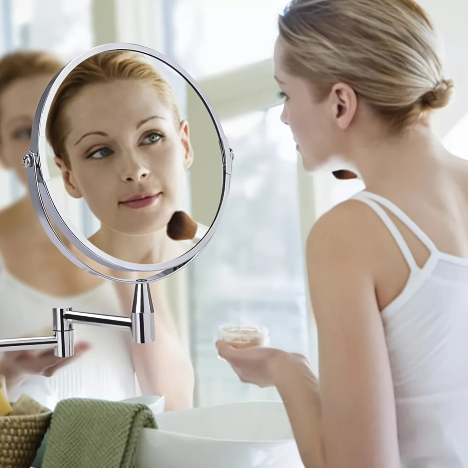 5x vergrotende wandgemonteerde make-upspiegel - dubbelzijdig, uitschuifbaar en verstelbaar, draaibaar ontwerp voor ultrahelderheid, ideaal voor badkamer