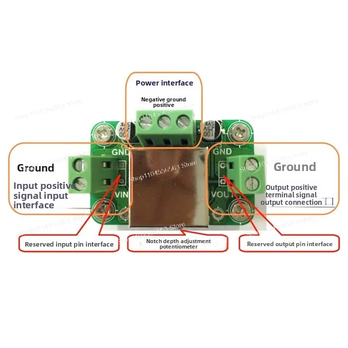 High Q Notch Filter 50Hz Power Frequency Low Offset Narrow Band Stop Notch Depth Single Resistance Adjustable Width Input