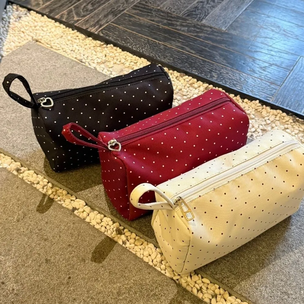 Polka Dot Cosmetic Bag Large Capacity Splash Resistant Toiletry Pouch Lightweight Zipper Closure Makeup Handbag Daily Use