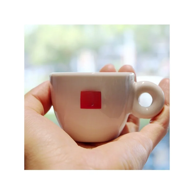 كوب قهوة سيراميك مطلي بالمينا على الطراز الإيطالي من إيلي، كوب لاتيه أبيض احترافي للباريستا مع مقبض ونمط هندسي #1