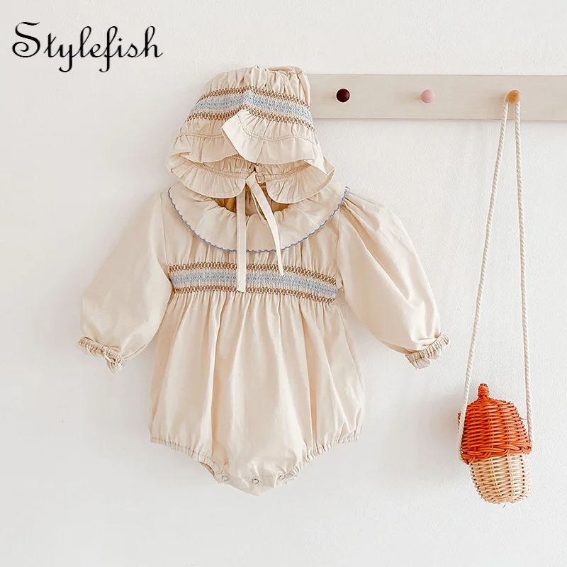 ins autumn baby girls apparel clothes Princess style clothes long-sleeved triangle climbing clothes with hat fashion romper