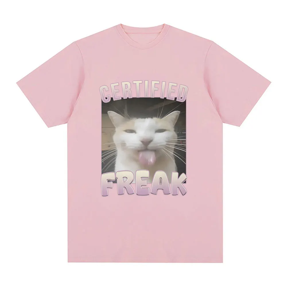 Certified Freak Funny Cat Meme T Shirt Men's Fashion Vintage Short Sleeve T-shirts Casual Cotton Oversized T Shirts Streetwear image 6