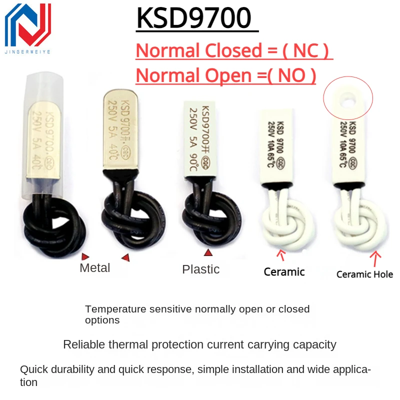 

2Pcs/lot KSD9700 5A250V 40-140 Degree Celsius Normally Closed Open Bimetal Disc Temperature Switch Thermostat Thermal Protector