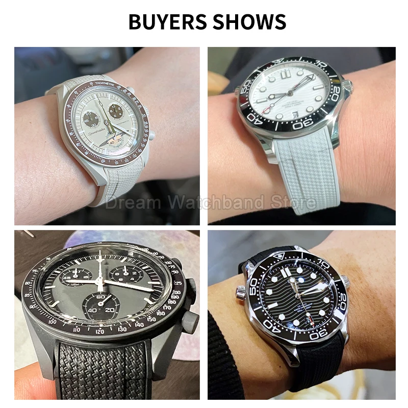 20 مللي متر منحني ملون نمط المطاط حزام الساعات ل رولكس أوميغا سواتش الأسود الغواصة المنسوجة الملمس مقاومة للخدش خفيفة الوزن