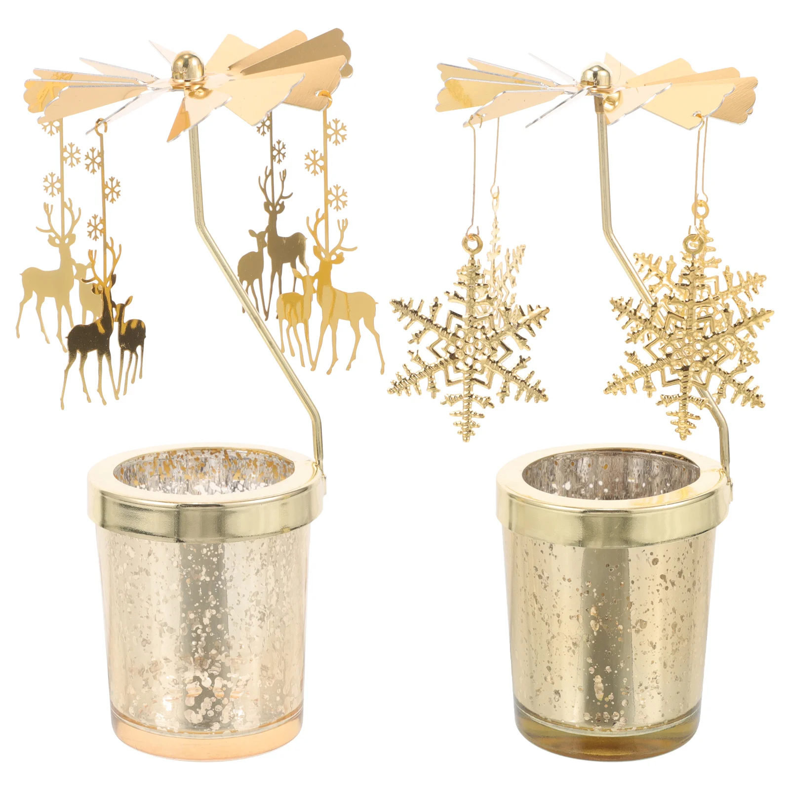 2Pcs Christmas Rotating Metal Candlestick Snowflake Holder Table Decoration Indoor Party Wedding