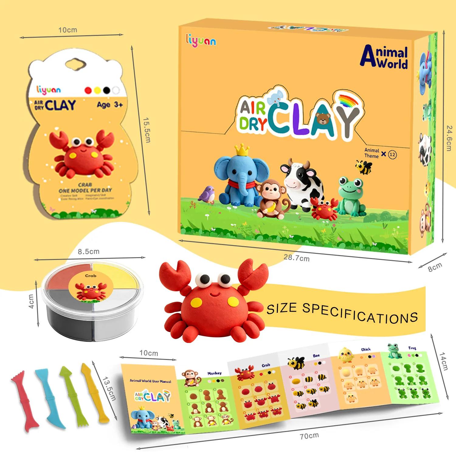 12 Pcs Kids Ultra-light Clay Ocean Animal Series 4 Grids DIY Handcraft Set Parent-child Educational Toy Holiday Present